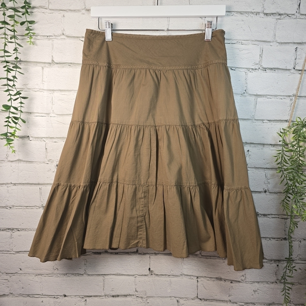 LIZ CLAIBORNE TAN TIERED FULL SKIRT SIDE COTTON FLIRTY WOMENS SIZE 4